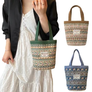 Handmade Woven Lunch Tote Bag with Lined Large Capacity Portable Basket Style Handbag For Work School Picnic Women 1