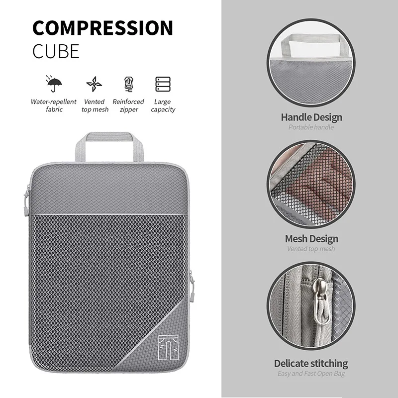 5PCS Travel Compressed Packing Cubes Storage Organizer Set With Shoe Bag Mesh Visual Luggage Portable Lightweight Suitcase Bag 5
