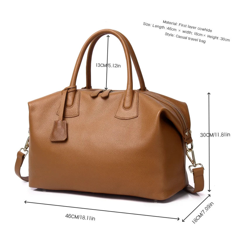 Travel Duffle Bag Genuine Leather Single Shoulder Tote Bag Large Weekend Messenger Bag 3