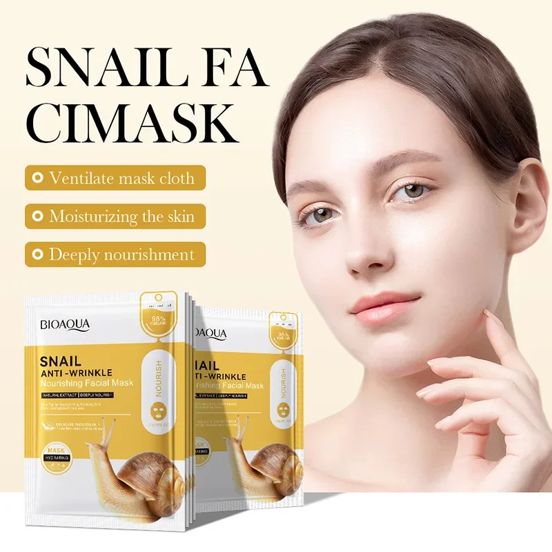 10pcs BIOAQUA Snail Face Mask Moisturizing Brightening Anti-aging Anti Wrinkle skincare Facial Masks Face Sheet Mask Skin Care 5
