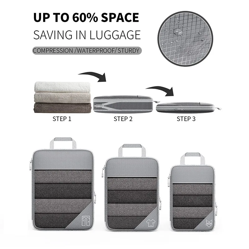 5PCS Travel Compressed Packing Cubes Storage Organizer Set With Shoe Bag Mesh Visual Luggage Portable Lightweight Suitcase Bag 4
