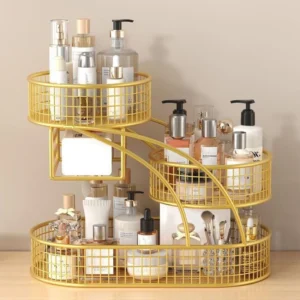 1pc Varnished Metal Cosmetic Organizer Lightweight No-Installation Makeup Storage Rack Modern Vanity Countertop Shelf 1