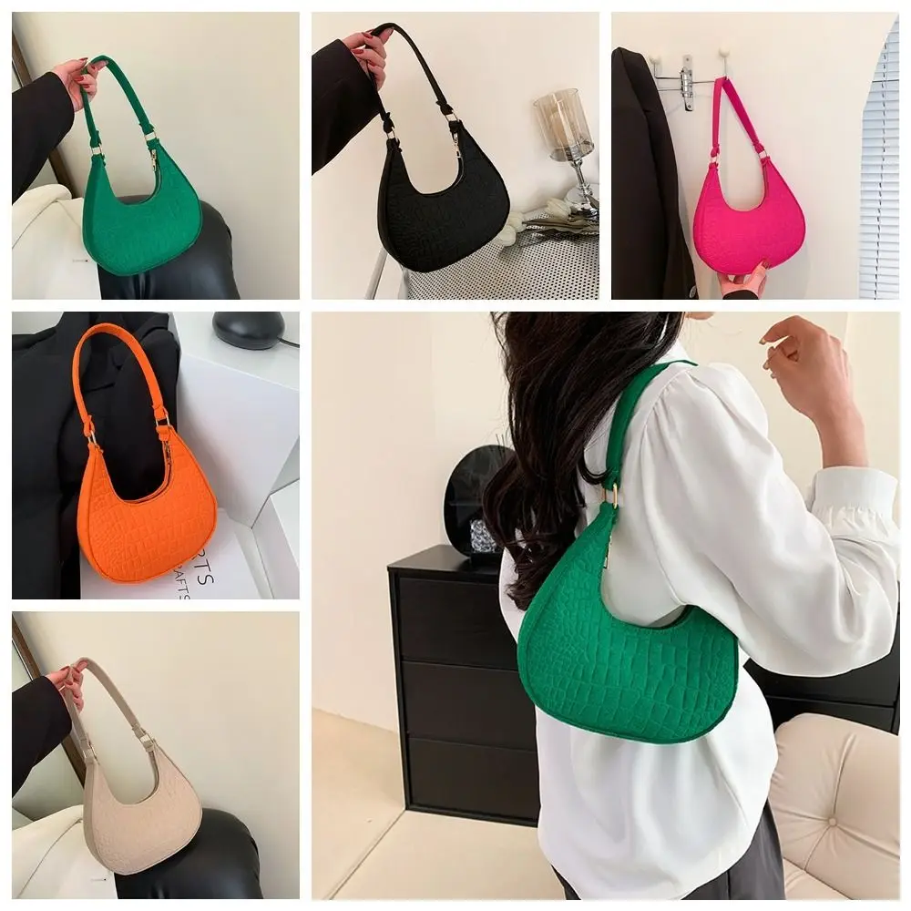 Print Crescent Moon Underarm Bag Shoulder Pouch Tote Bag Cloth Shoulder Bag Large Capacity Solid Color Felt Handbag Girls 4
